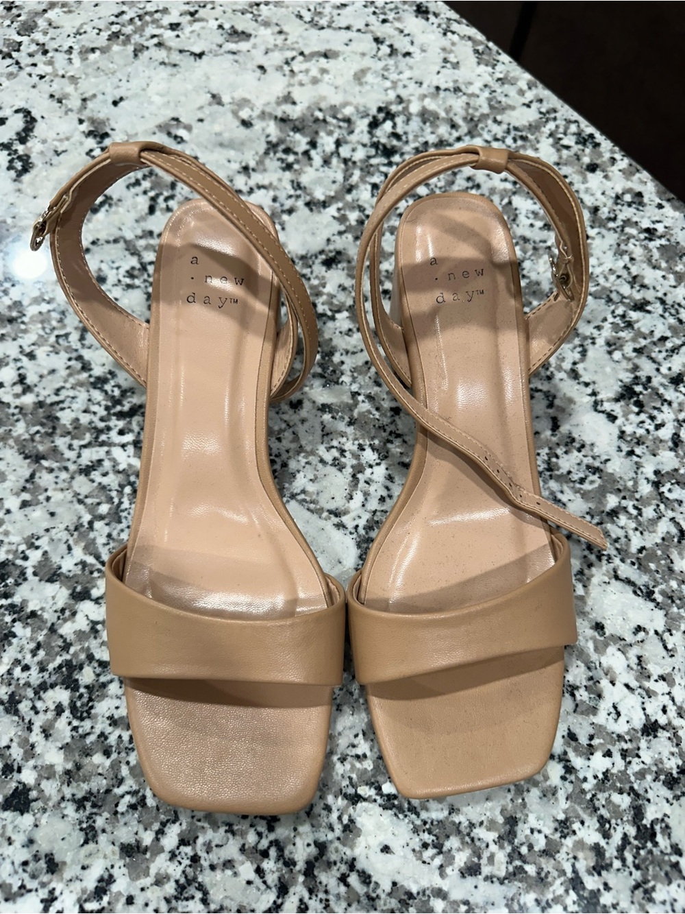 a new day Tan Square-Toe Ankle-Strap Block Heels 2 1/2 heel